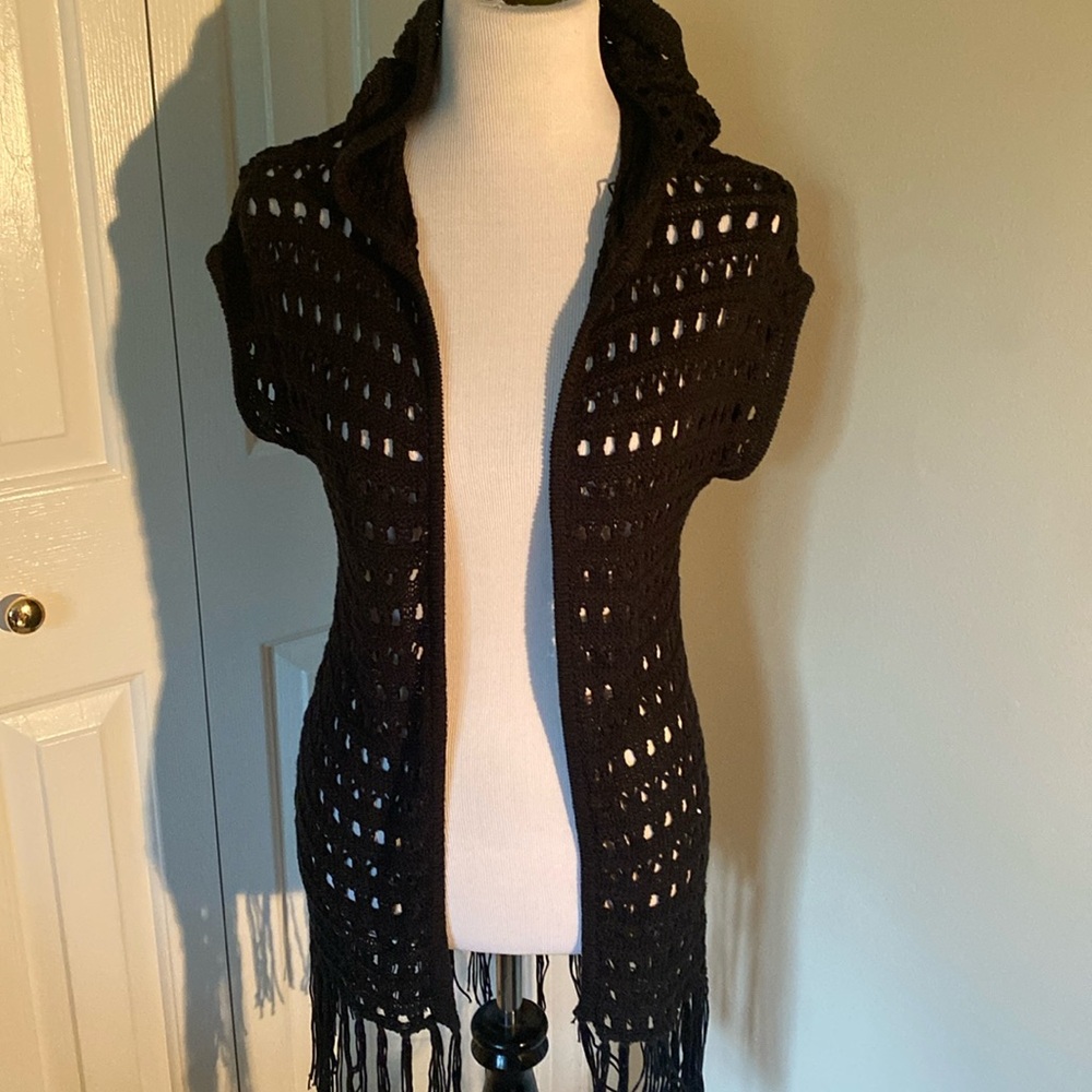 NWT & Vintage Wet Seal Black Crocheted Hooded Wrap